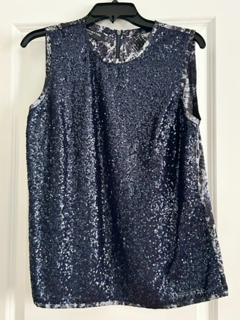 Jones New York Navy Sleeveless Sequined Top, Size 10